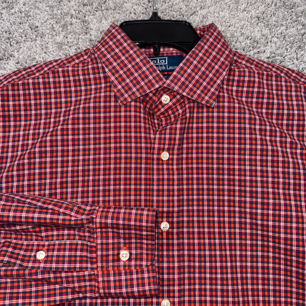 Polo Ralph Lauren Men Regent Custom Fit Red Blue Plaid Button Down Shirt Sz XL